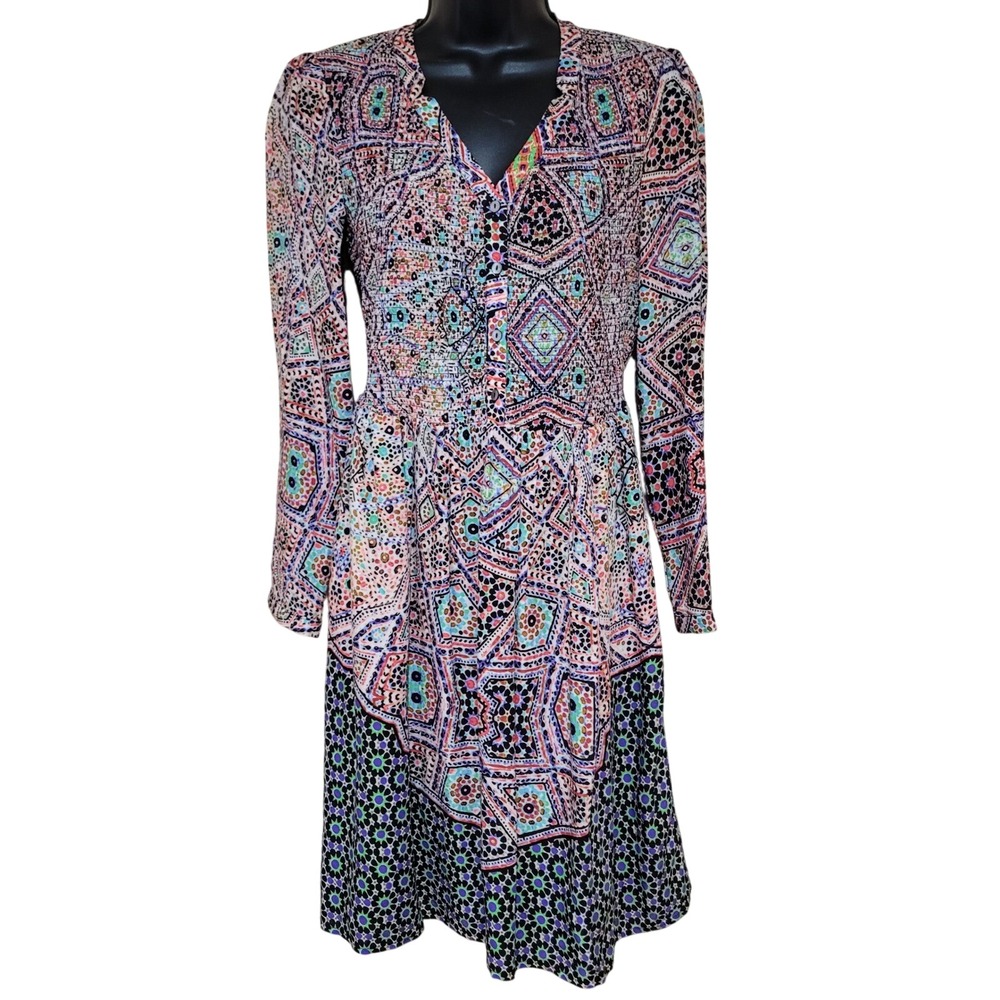 Anthropologie Maeve Amethyst Medallion Smocked Paisley Dress Medium boho hippie